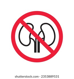 Verbotene Nieren-Vektorsymbol. Warnung, Vorsicht, Aufmerksamkeit, Einschränkung, Kennzeichnung, Verbot, Gefahr. Kein Symbol für ein Piktogramm mit flachen Zeichen. Kein Nierensorgel-Symbol