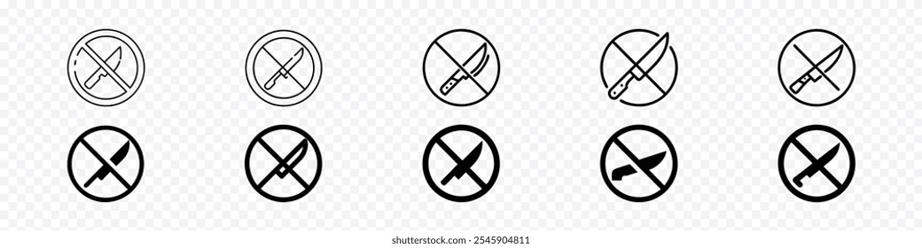 Cuchillo prohibido Advertencia prohibida, sin cuchillo o sin signo de arma. No se permite el símbolo de arma. Cuchillo tachado. Signo de prohibición de cuchillos. No hay señal de cuchillos. Señales de prohibición establecidas. Un arma peligrosa.