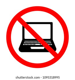 Forbidden Laptop Vector Icon, Notebook Prohibited Sign, Do Not Use Laptop Sign, Do Not Use Computer