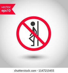 Forbidden lean icon. Do not lean vector sign. Prohibited lean vector icon. Warning, caution, attention, restriction. Don't lean on door icon.