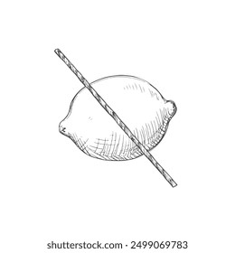 Forbidden Lemon, Hand-Drawn Vector, Graphic Style, Cartoon Illustration, Black and White, Sketch Style, Isolated on White Background