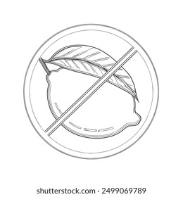 Forbidden Lemon, Hand-Drawn Vector, Graphic Style, Cartoon Illustration, Black and White, Sketch Style, Isolated on White Background