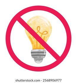 Forbidden light bulb sign, no lightbulb icon, prohibited lamp vector icon, no idea icon clip art