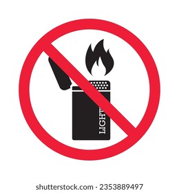 Forbidden lighter vector icon. Warning, caution, attention, restriction, label, ban, danger. No flame flat sign design pictogram symbol. No fire icon