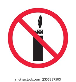 Forbidden lighter vector icon. Warning, caution, attention, restriction, label, ban, danger. No flame flat sign design pictogram symbol. No fire icon