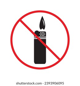 Forbidden lighter vector icon. Warning, caution, attention, restriction, label, ban, danger. No flame flat sign design pictogram symbol. No fire icon UX UI icon