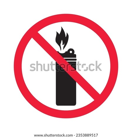 Forbidden lighter vector icon. Warning, caution, attention, restriction, label, ban, danger. No flame flat sign design pictogram symbol. No fire icon