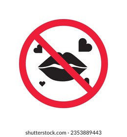 Forbidden lips vector icon. Warning, caution, attention, restriction, label, ban, danger. No kiss lip flat sign design pictogram symbol. No sexy kiss icon