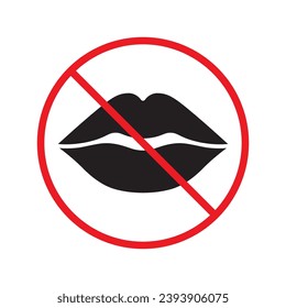Icono vectorial de labios prohibidos. Advertencia, precaución, atención, restricción, etiqueta, prohibición, peligro. No hay símbolo de pictograma de diseño de señal plana de labio de beso. Icono de beso sexy UX