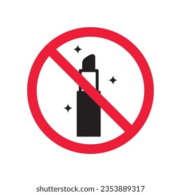 Forbidden lipstick vector icon. Warning, caution, attention, restriction, label, ban, danger. No lipstick flat sign design pictogram symbol. No lipstick cosmetics icon