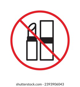 Forbidden lipstick vector icon. Warning, caution, attention, restriction, label, ban, danger. No lipstick flat sign design pictogram symbol. No lipstick cosmetics icon UX UI