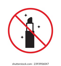 Forbidden lipstick vector icon. Warning, caution, attention, restriction, label, ban, danger. No lipstick flat sign design pictogram symbol. No lipstick cosmetics icon UX UI