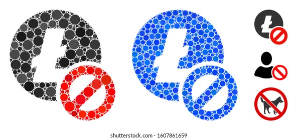Forbidden Litecoin composition of spheric dots in different sizes and color tinges, based on forbidden Litecoin icon. Vector circle elements are combined into blue composition.