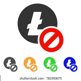 Forbidden Litecoin icon. Vector illustration style is a flat iconic forbidden litecoin symbol with grey, green, blue, yellow color versions. Designed for web and software interfaces.
