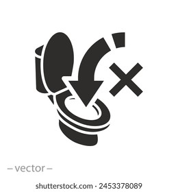 forbidden litter in the wc icon, do not throw in the toilet, flat symbol on white background - vector illustration