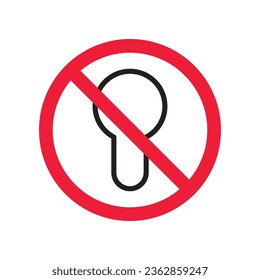 Forbidden lock icon. Do not lock vector sign. Prohibited lock vector icon. Warning, caution, attention, restriction. No lock icon. Keyhole sign symbol pictogram