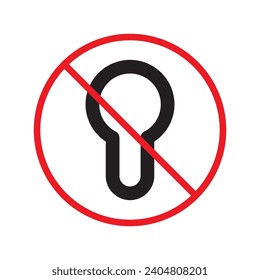 Forbidden lock icon. Do not lock vector sign. Prohibited lock vector icon. Warning, caution, attention, restriction. No lock icon. Keyhole sign symbol pictogram