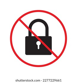 Forbidden lock vector icon. Warning, caution, attention, restriction, label. Private lock icon. Locker vector icon. Lock flat sign design. EPS 10 pictogram symbol. No padlock icon