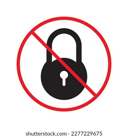 Forbidden lock vector icon. Warning, caution, attention, restriction, label. Private lock icon. Locker vector icon. Lock flat sign design. EPS 10 pictogram symbol. No padlock icon