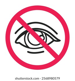 Forbidden look sign, prohibited look icon, No peeking allowed, no eye sign, no eye contact icon vector illustration