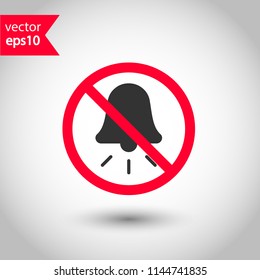 Forbidden loud sound icon. No noise vector sign. Prohibited bell ring vector icon. Warning, caution, attention, restriction. Silence icon.