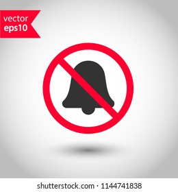 Forbidden loud sound icon. No noise vector sign. Prohibited bell ring vector icon. Warning, caution, attention, restriction. Silence icon.