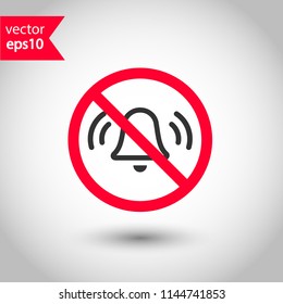 Forbidden loud sound icon. No noise vector sign. Prohibited bell ring vector icon. Warning, caution, attention, restriction. Silence icon.