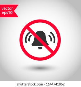 Forbidden loud sound icon. No noise vector sign. Prohibited bell ring vector icon. Warning, caution, attention, restriction. Silence icon.