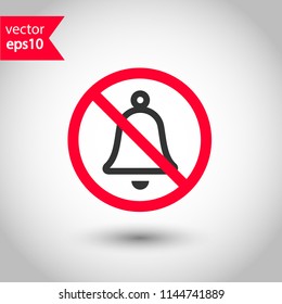 Forbidden loud sound icon. No noise vector sign. Prohibited bell ring vector icon. Warning, caution, attention, restriction. Silence icon.