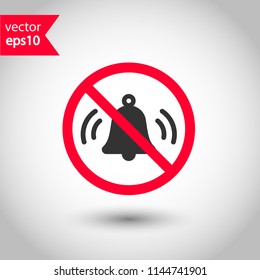 Forbidden loud sound icon. No noise vector sign. Prohibited bell ring vector icon. Warning, caution, attention, restriction. Silence icon.