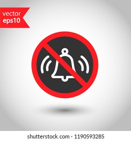 Forbidden loud sound icon. No noise vector sign. Prohibited bell ring vector icon. Warning, caution, attention, restriction. Silence icon. Restriction bell sign