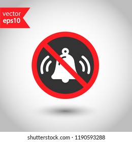 Forbidden loud sound icon. No noise vector sign. Prohibited bell ring vector icon. Warning, caution, attention, restriction. Silence icon. Restriction bell sign