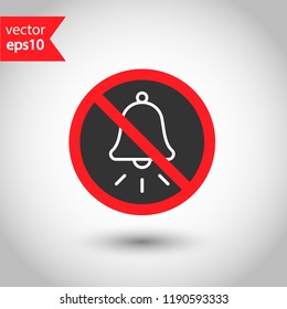 Forbidden loud sound icon. No noise vector sign. Prohibited bell ring vector icon. Warning, caution, attention, restriction. Silence icon. Restriction bell sign