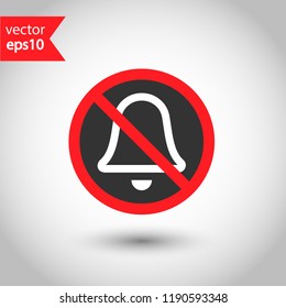 Forbidden loud sound icon. No noise vector sign. Prohibited bell ring vector icon. Warning, caution, attention, restriction. Silence icon. Restriction bell sign