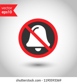 Forbidden loud sound icon. No noise vector sign. Prohibited bell ring vector icon. Warning, caution, attention, restriction. Silence icon. Restriction bell sign