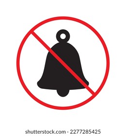 Forbidden loud sound vector icon. No noise flat sign design. Prohibited bell ring symbol. Warning, caution, attention, restriction label ban pictogram. Silence icon.