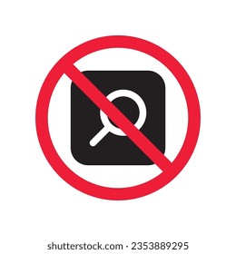 Verbotenes Loupe-Vektorsymbol. Warnung, Vorsicht, Aufmerksamkeit, Einschränkung, Kennzeichnung, Verbot, Gefahr. Kein Piktogramm-Symbol für das Piktogramm der Lupe. Kein Zoom-Suchsymbol