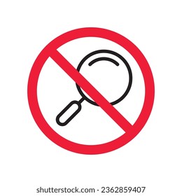 Icono vectorial de la lupa prohibida. Advertencia, precaución, atención, restricción, etiqueta, prohibición, peligro. No hay ningún símbolo de pictograma de diseño de signo plano de aumento. Icono de búsqueda sin zoom