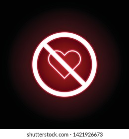 Forbidden love, heart icon in red neon style. Can be used for web, logo, mobile app, UI, UX 