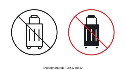 Forbidden luggage signs in black outline, solid and colored style