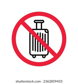 Forbidden luggage vector icon. Warning, caution, attention, restriction, label, ban, danger. No luggage flat sign design pictogram symbol. No luggageicon