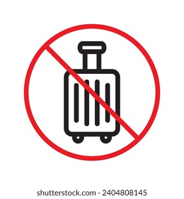 Forbidden luggage vector icon. Warning, caution, attention, restriction, label, ban, danger. No luggage flat sign design pictogram symbol. No luggageicon