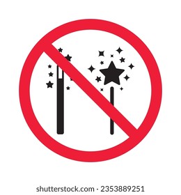Forbidden magic wand vector icon. Warning, caution, attention, restriction, label, ban, danger. No magic stick flat sign design pictogram symbol. No miracle star icon