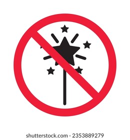 Forbidden magic wand vector icon. Warning, caution, attention, restriction, label, ban, danger. No magic stick flat sign design pictogram symbol. No miracle star icon
