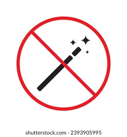 Verbotene Zauberstab-Vektorsymbol. Warnung, Vorsicht, Aufmerksamkeit, Einschränkung, Kennzeichnung, Verbot, Gefahr. Kein Piktogramm-Symbol für Zauberstab-Plakette. Kein Wunder-Star-Symbol UX-Benutzeroberfläche