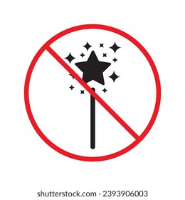Verbotene Zauberstab-Vektorsymbol. Warnung, Vorsicht, Aufmerksamkeit, Einschränkung, Kennzeichnung, Verbot, Gefahr. Kein Piktogramm-Symbol für Zauberstab-Plakette. Kein Wunder-Star-Symbol UX-Benutzeroberfläche