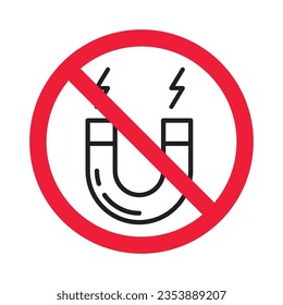 Forbidden magnet vector icon. Warning, caution, attention, restriction, label, ban, danger. No magnet attraction flat sign design pictogram symbol. No magnet icon