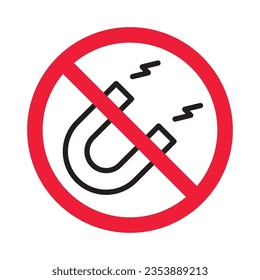 Forbidden magnet vector icon. Warning, caution, attention, restriction, label, ban, danger. No magnet attraction flat sign design pictogram symbol. No magnet icon