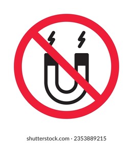 Forbidden magnet vector icon. Warning, caution, attention, restriction, label, ban, danger. No magnet attraction flat sign design pictogram symbol. No magnet icon
