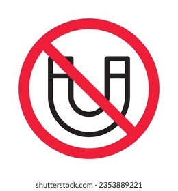 Forbidden magnet vector icon. Warning, caution, attention, restriction, label, ban, danger. No magnet attraction flat sign design pictogram symbol. No magnet icon